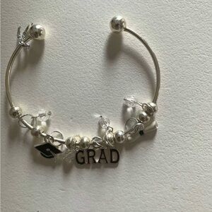4 - Silver 'GRAD' Charm Bangle Bracelet for Women